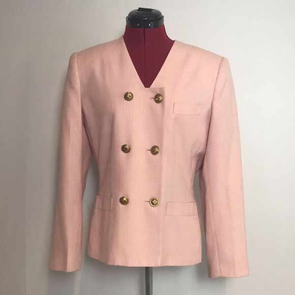 Kasper ASL Blazer Women’s Size 8 Pink Double Breasted Gold Button Long Sleeve - Picture 1 of 7